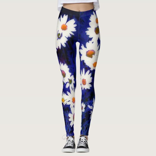Daisy Garden Blue Art Abstracte Leggings (Voorkant)