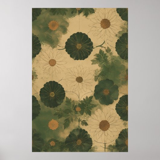 Daisy Garden: handgetekend botanisch patroon Poster (Voorkant)