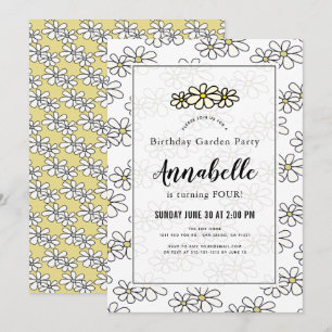 Daisy Garden Party White Birthday Invitation Kaart
