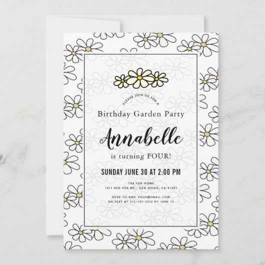 Daisy Garden Party Witte verjaardag Uitnodiging (Voorkant)