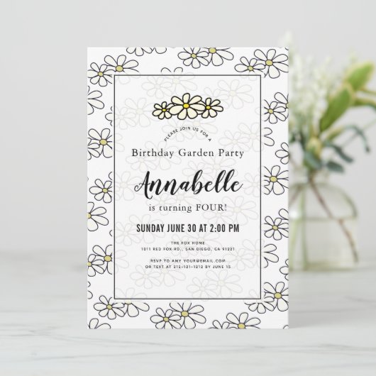 Daisy Garden Party Witte verjaardag Uitnodiging (Staand voorkant)