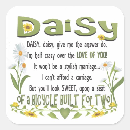 Daisy, geef me het antwoord Doe Vierkante Sticker (Voorkant)