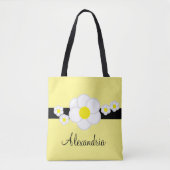 Daisy Geel Wit Zwart Streep Tote Bag (Voorkant)