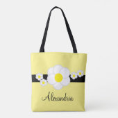 Daisy Geel Wit Zwart Streep Tote Bag (Achterkant)