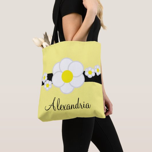 Daisy Geel Wit Zwart Streep Tote Bag (Dichtbij)