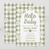 Daisy Gingham Hello Baby Shower Uitnodiging (Voorkant / Achterkant)