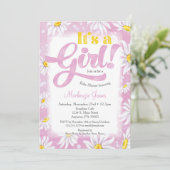 Daisy Girl Baby shower Invitation Pink Yellow Kaart (Staand voorkant)