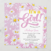 Daisy Girl Baby shower Invitation Pink Yellow Kaart (Voorkant / Achterkant)