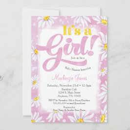 Daisy Girl Baby shower Invitation Pink Yellow Kaart