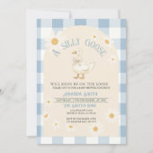  Daisy Goose Baby shower Blue Gingham Kaart (Voorkant)