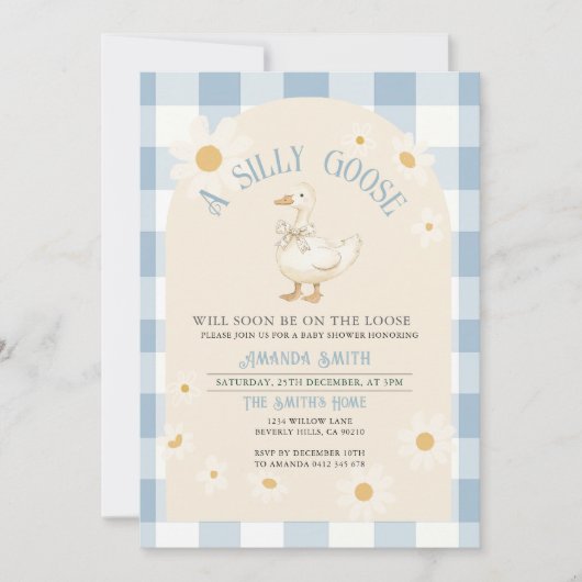  Daisy Goose Baby shower Blue Gingham Kaart (Voorkant)
