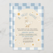  Daisy Goose Baby shower Blue Gingham Kaart (Voorkant / Achterkant)