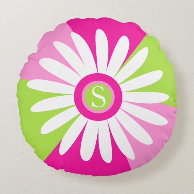 Daisy grafisch bloem monogram gooien kussen (Voorkant)