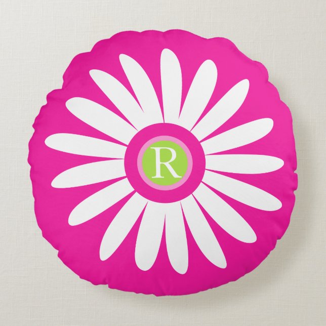 Daisy grafische bloem monogram kussensloop rond kussen (Voorkant)