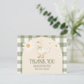  Daisy Green Goose Baby shower Gingham Bedankkaart (Staand voorkant)