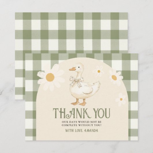 Daisy Green Goose Baby shower Gingham Bedankkaart (Voorkant / Achterkant)