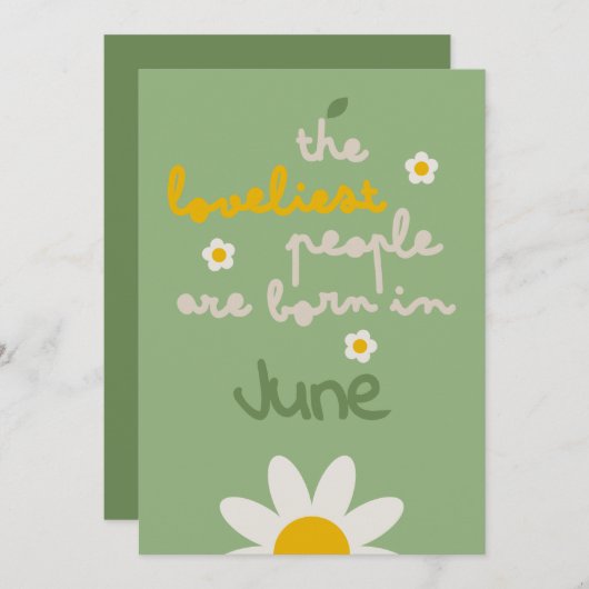 DAISY GREEN - Verjaardag Bloemenuitnodiging Kaart (Voorkant / Achterkant)