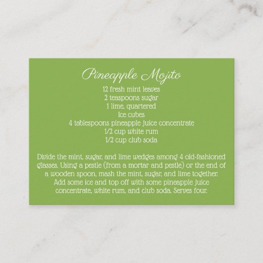 Daisy Green Wedding Signature Drink Recipe Informatiekaartje (Voorkant)