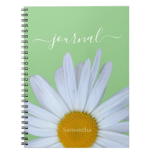 Daisy Green White Script spiraal foto Notitieboek (Voorkant)