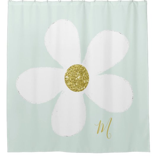 Daisy Green White Simple Floral Gold Personal Douchegordijn (Voorkant)