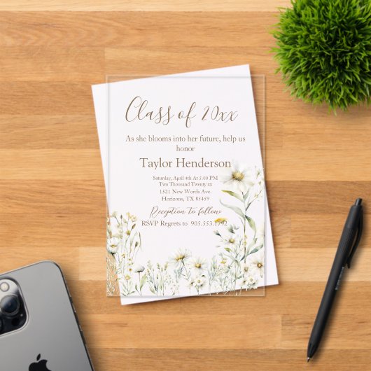 Daisy Greenery Graduation Invitation Acryl Uitnodigingen (Insitu (Uitnodiging))