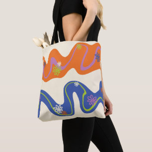 Daisy Groove Blauw, Oranje, Paars, Groen & Crème Tote Bag