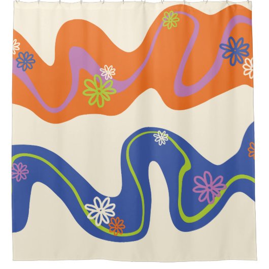 Daisy Groove Blauw, Sinaasappel, Paarse, Groen, & Douchegordijn (Voorkant)