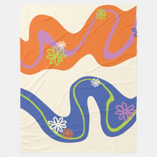 Daisy Groove Blauw, Sinaasappel, Paarse, Groen, &  Fleece Deken (Voorkant)