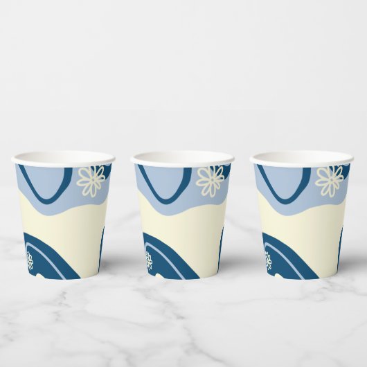 Daisy Groove - Dark Blue, Light Blue en Cream Papieren Bekers (Multi)