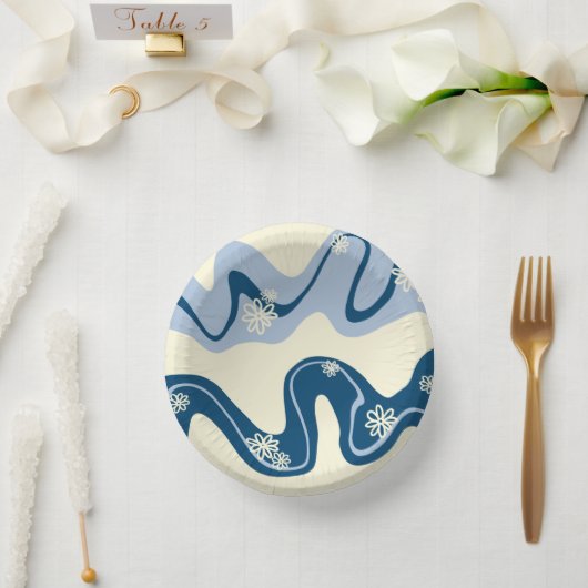 Daisy Groove - Dark Blue, Light Blue en Cream Papieren Kommen (Huwelijk)