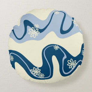 Daisy Groove - Dark Blue, Light Blue en Cream Rond Kussen