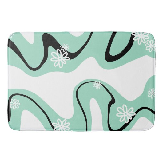 Daisy Groove in Mint Groen, Zwart en Wit Badmat (Voorkant)