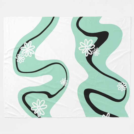 Daisy Groove in Mint Groen, Zwart en Wit Fleece Deken (Voorkant (Horizontaal))