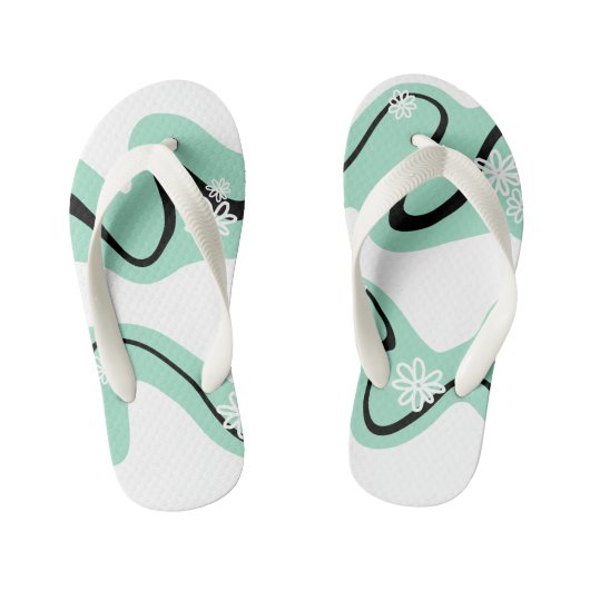 Daisy Groove in Mint Groen, Zwart en Wit Kinder Teenslippers (Voetbed)