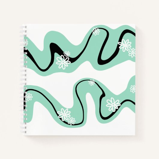 Daisy Groove in Mint Groen, Zwart en Wit Notitieboek (Voorkant)