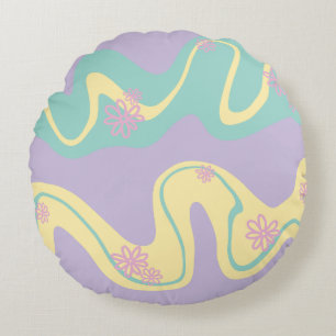 Daisy Groove Pastel Roze, Geel, Paarse & Groen Rond Kussen