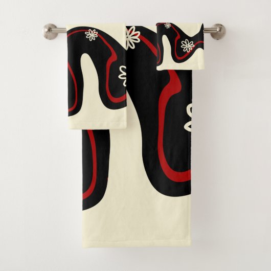 Daisy Groove - Red & Cream Bad Handdoek (Insitu)