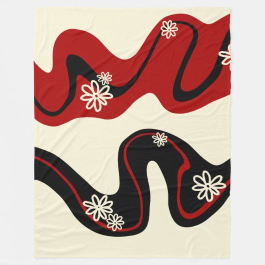 Daisy Groove - Red & Cream Fleece Deken (Voorkant)