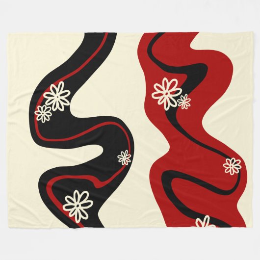 Daisy Groove - Red & Cream Fleece Deken (Voorkant (Horizontaal))