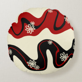 Daisy Groove - Red & Cream Rond Kussen