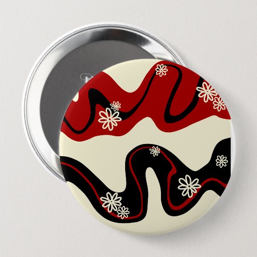 Daisy Groove - Red & Cream Ronde Button 4,0 Cm (Voorkant /achterkant)