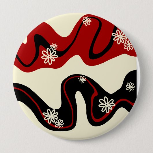 Daisy Groove - Red & Cream Ronde Button 4,0 Cm (Voorkant)