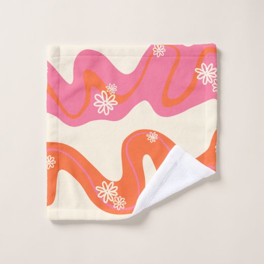 Daisy Groove - Roze, Oranje en crème Bad Handdoek (Wasdoekje)