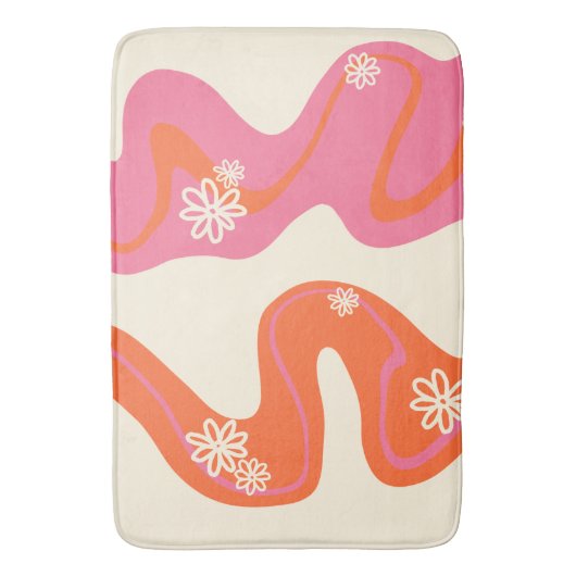 Daisy Groove - Roze, Oranje en crème Badmat (Voorkant Verticaal)