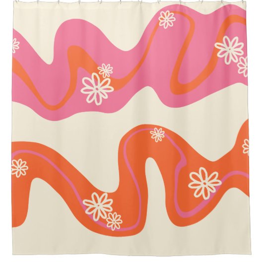 Daisy Groove - Roze, Oranje en crème Douchegordijn (Voorkant)
