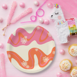 Daisy Groove - Roze, Oranje en crème Papieren Bordje