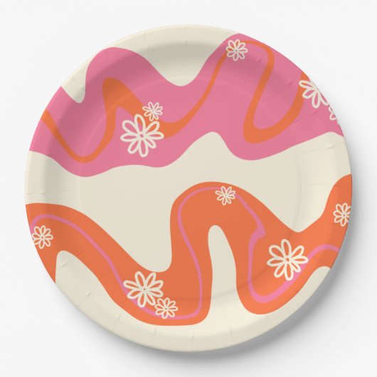 Daisy Groove - Roze, Oranje en crème Papieren Bordje (Voorkant)