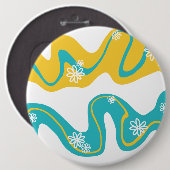 Daisy Groove - Turquoise en Geel Ronde Button 6,0 Cm (Voorkant /achterkant)