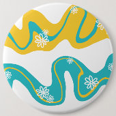 Daisy Groove - Turquoise en Geel Ronde Button 6,0 Cm (Voorkant)