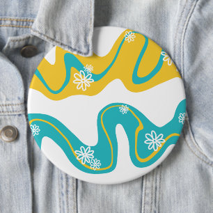 Daisy Groove - Turquoise en Geel Ronde Button 6,0 Cm